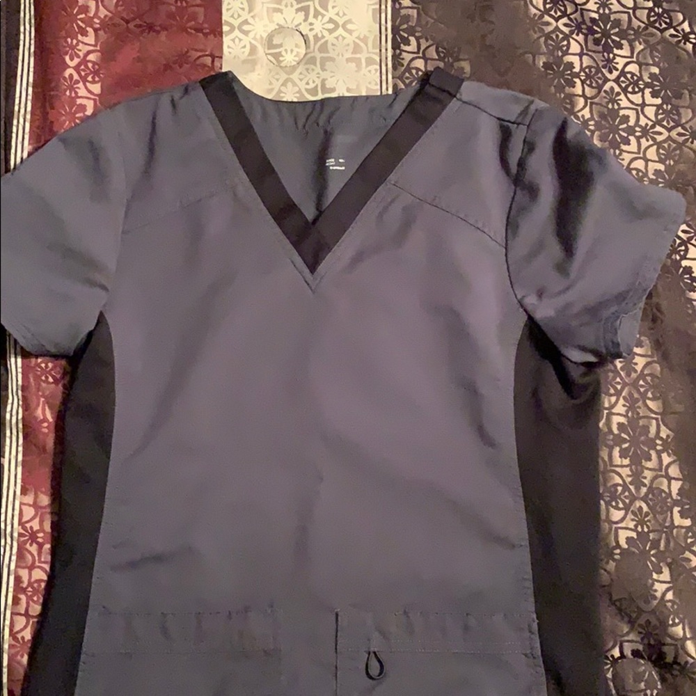 Grey and black scrub top
